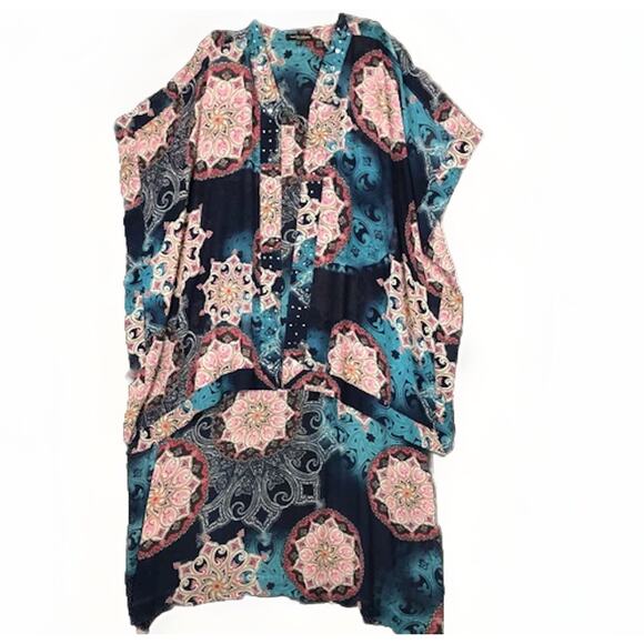 Wendy Williams Collection Womens XS/S Bold Paisley Jeweled Scarf Front Kimono - Picture 5 of 10